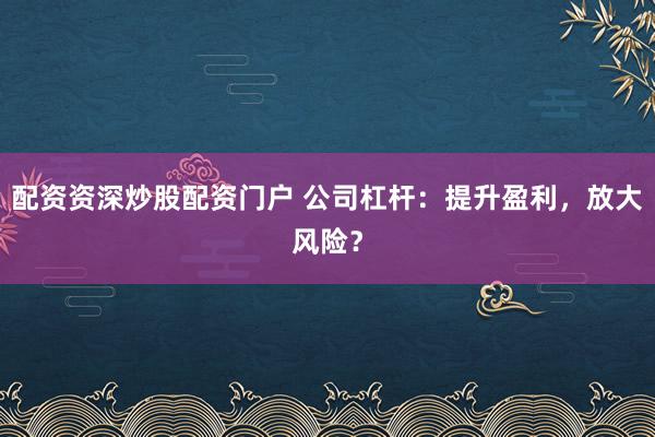 配资资深炒股配资门户 公司杠杆：提升盈利，放大风险？