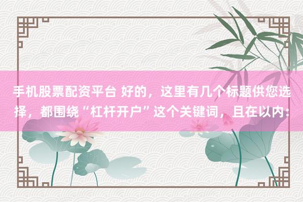 手机股票配资平台 好的，这里有几个标题供您选择，都围绕“杠杆开户”这个关键词，且在以内：