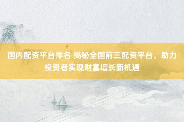 国内配资平台排名 揭秘全国前三配资平台，助力投资者实现财富增长新机遇