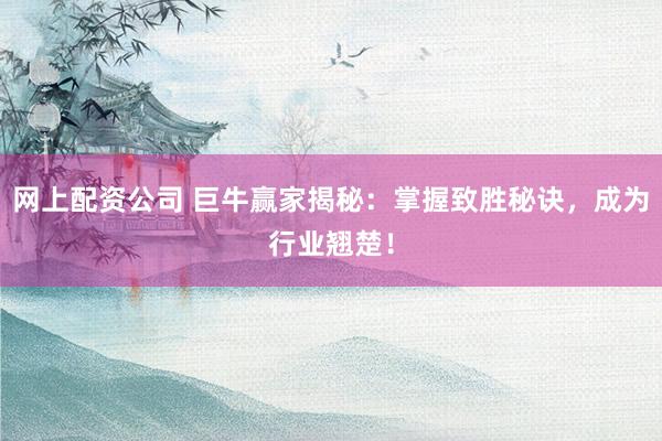 网上配资公司 巨牛赢家揭秘：掌握致胜秘诀，成为行业翘楚！
