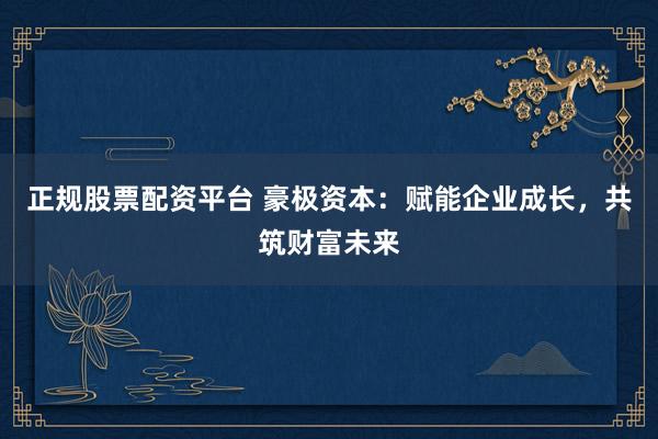 正规股票配资平台 豪极资本：赋能企业成长，共筑财富未来