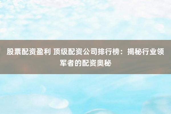 股票配资盈利 顶级配资公司排行榜：揭秘行业领军者的配资奥秘