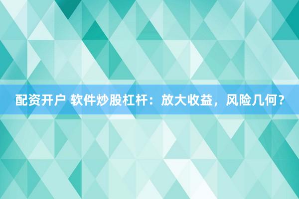 配资开户 软件炒股杠杆：放大收益，风险几何？