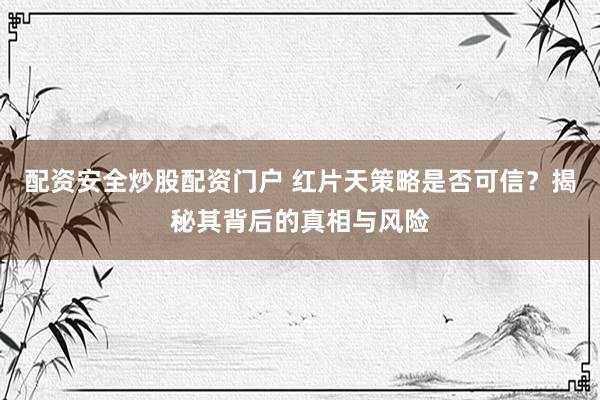 配资安全炒股配资门户 红片天策略是否可信？揭秘其背后的真相与风险