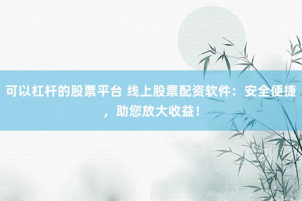 可以杠杆的股票平台 线上股票配资软件：安全便捷，助您放大收益！