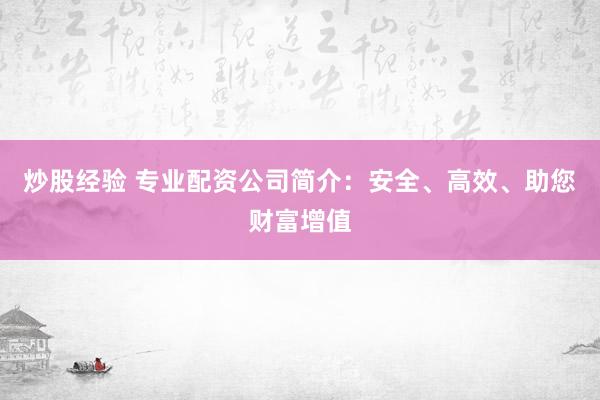 炒股经验 专业配资公司简介:安全、高效、助您财富增值