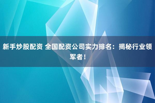 新手炒股配资 全国配资公司实力排名：揭秘行业领军者！