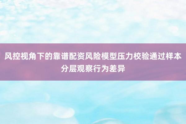 风控视角下的靠谱配资风险模型压力校验通过样本分层观察行为差异