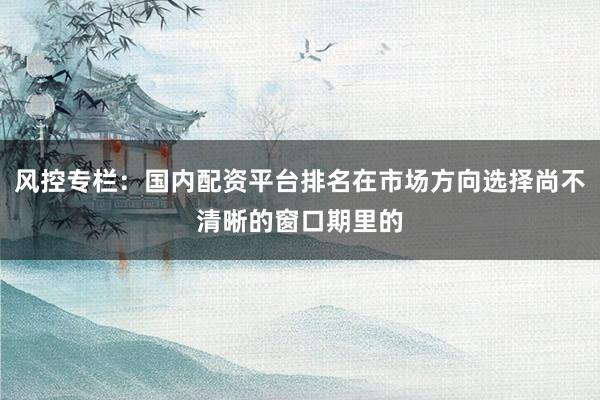 风控专栏：国内配资平台排名在市场方向选择尚不清晰的窗口期里的